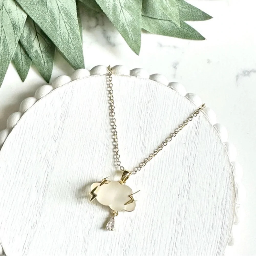 2/$30🌵 Gold Lightning Thunderstorm Cloud Rain Pendant Necklace Dainty Jewelry